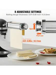 Pasta Attachment For KitchenAid Stand Mixer, Stainless Steel Pasta Sheet Roller Attachment, Pasta Maker Machine Accessory With 8 Adjustable Thickness Knob, KitchenAid Pasta Attachment - 銀色 - 查看 3