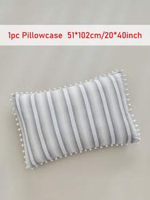 1/2 件装极简条纹印花涤纶枕套，带绒球流苏，柔软透气，现代沙发抱枕套，不含枕芯 - 灰色 - 查看 15