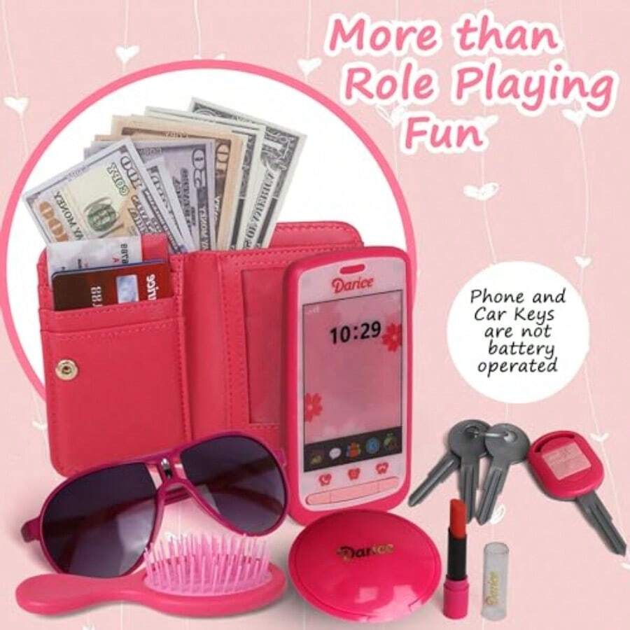 - Bolso de juego para niñas pequeñas bolso con accesorios juguetes de moda para niñas cartera de juguete bolso de mano teléfono de juguete de simulación portafolios y más - como en la foto - Ver 1