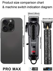HIENA 1/2pcs Professional Men's Hair Clipper Set, Wireless USB Rechargeable Lithium Battery, ABS Material, Digital Display, Barber And Home Choice, Ideal Home Gift - Black - View 4