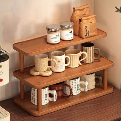 1件复古多层桌面杯架，大容量厨房收纳架，调料架，桌面茶杯咖啡杯水杯收纳架，展示架，实用置物架，多层收纳架，适用于厨房、餐厅、办公室、客厅等场所的收纳和展示，家居装饰礼品，适合家居装修礼品