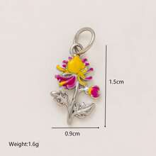 1pc Elegant Stainless Steel Flower Series Iris, Tulip, Chrysanthemum, Orchid, Cherry Blossom DIY Pendant, 18K Gold Plated, DIY Jewelry Accessory, Necklace, Bracelet, Earring, Keychain, Bag, Women Jewelry, Wallet, Charm, Small Pendant, Gift - Multicolor - View 18
