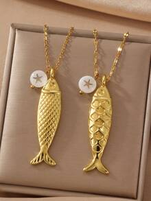 GEREIT 1 chiếc dây chuyền mặt hình cá bằng đá tự nhiên màu vàng mới cho mùa hè, thích hợp cho nữ, đeo hàng ngày, đi biển, đi nghỉ mát, quà tặng Ngày của Mẹ. - Nhiều màu - Xem 12