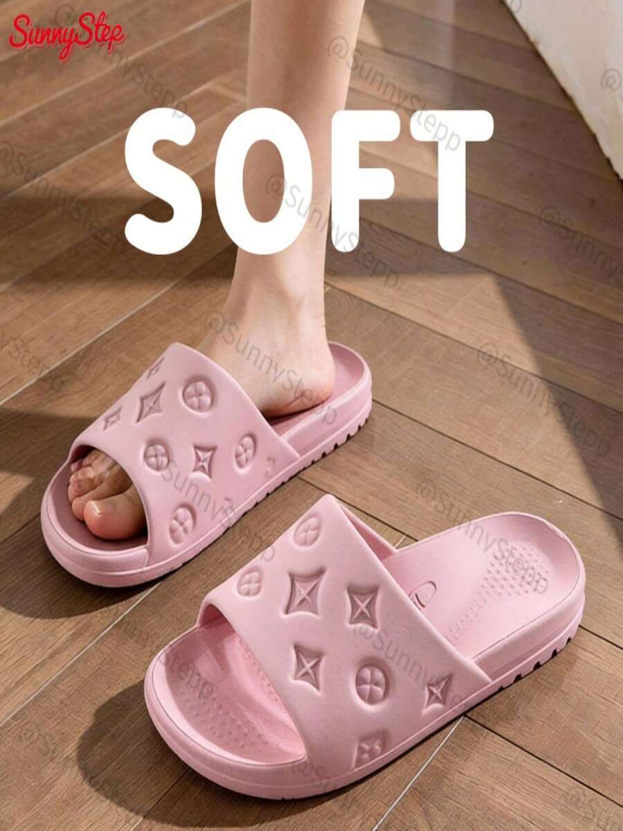 chinelas de plástico, diseño de relieve elegante, antideslizantes y resistentes al desgaste, adecuadas para todas las estaciones, fáciles de limpiar - Rosa - Ver 1