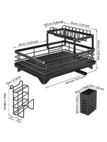 Grade Stainless Steel Dish Drying Rack,2 - Tier Structure With Utensil Caddy & Cutting Board Rack For Stylish Kitchens, Ideal For Plates, Bowls, Coffee Cup,Cups & Cutlery Storage, Valentine's Day Gifts - 黑色 - 查看 7