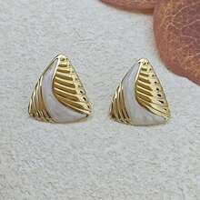 Colorful Enamel Triangle Stud Asymmetrical Statement Earrings For Women Bold Geometric Charm Jewelry Gifts, Unique Baroque Summer Bow Earring Stud Stainless Steel Jewelry Set For Women Summer Beach Vacation Bikini Accessories Attractive Clothes, Wedding Dresses Accessories - Versatile Jewellery P Erfect For Wearing While Swimming, Bathing, Exercising ,Great For Valentines Day, Birthday, Mother Day, And Vacation Surprises. - Gold - View 22