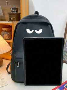 1个纯色时尚大容量休闲通勤背包，男女通用 - 黑色 - 查看 7