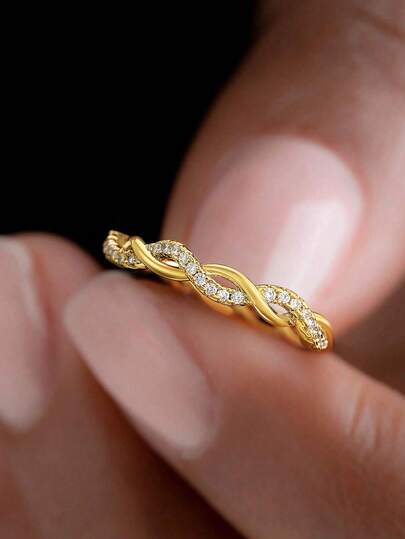 1pc 925 Sterling Silver Twisted Rope Design Ring, Inlaid With Micro Diamonds, Minimalist Everyday Ring, Women's Ring, Exquisite Women's Jewelry Gift, Women's Fashion Accessory