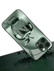 1pc Customizable 26 Letters & Name Design With Fashionable Green Metal Apple Pattern Tempered Glass Material Phone Case Compatible With Iphone17 ProMax/17Air/16 ProMax/15 Pro/14 Plus/13 Pro/12 Pro Max/11/Xs Max/8/7/6 Plus, S24 Ultra/S25 Ultra/A12, High-End Business Custom, Best Gift For Boyfriend, Girlfriend And Family,International Version, Not The Domestic Version - Green - View 7
