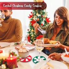 Juego de 4 Posavasos Navideños de Ganchillo Hechos a Mano, Decoración de Mesa Rojo Blanco Verde para Fiestas y Hogar - 4 - Ver 3