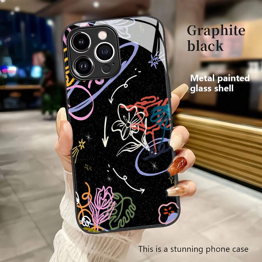 Estuche para teléfono con patrón abstracto floral colorido Compatible con estuches para teléfonos 17 17 Pro 16 Pro Max 15 Pro Max 14 y 13 Hecho de material TPU duradero, resistente a caídas y elegante Un regalo perfecto para familiares, amigos y seres queridos y un excelente regalo para cumpleaños, San Valentín y Año Nuevo - Negro - Ver 1