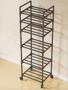 6- 8 Tier Adjustable Kitchen Shelf, Kitchen Organizer Storage, Black Metal Shelf With Hooks, Spice Rack, Kitchenware And Utensil Rack, Home Decor For Kitchen, Pantry, Bathroom, Valentine's Day, Easter Decor. - 黑色6層 - 查看 4