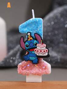 可爱史迪奇主题生日蜡烛，精致0-9数字蜡烛，闪亮卡通生日蜡烛，周年纪念蜡烛，派对装饰小礼物 - 1PC - 查看 16