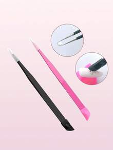 多功能双头指甲镊子，硅胶压力杆贴纸式钻头设计，专用直头钻眉夹，专业美甲美容工具套装，女士礼物，情人节礼物 - 彩色 - 查看 1