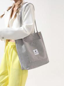 1 Túi đeo vai bằng vải nhung kẻ, túi mua sắm tái sử dụng, túi tote thường ngày, túi xách nữ, ấm áp mùa đông, họa tiết kẻ dọc đơn giản, chất liệu nhung kẻ, khóa bấm, túi tote một vai dành cho nữ, phù hợp cho sinh viên đại học, phù hợp cho mua sắm, phù hợp cho du lịch hàng ngày - Xám - Xem 6