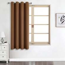 1pc Solid Color Polyester Blackout Curtain Panel, Room Darkening Thermal Insulated Curtain For Living Room, Bedroom Decor - Rust Brown - View 30