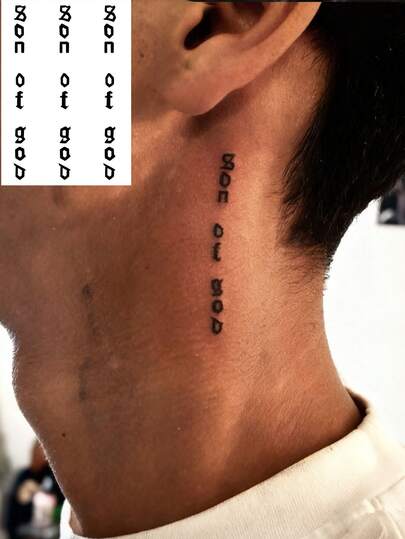 1pc Temporary Tattoo Sticker, 7-14 Days Herbal Lasting, Men's Neck Special Text & Graphic Design, Waterproof Temporary Tattoo Sticker, Suitable For Fashionable People