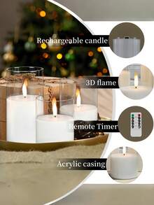 3pcs Rechargeable LED Electronic Candles, (Battery Included), With USB Charging Cable, Suitable For Holidays, Weddings, Gifts, Fireplace, Home Decor - Transparent - View 8