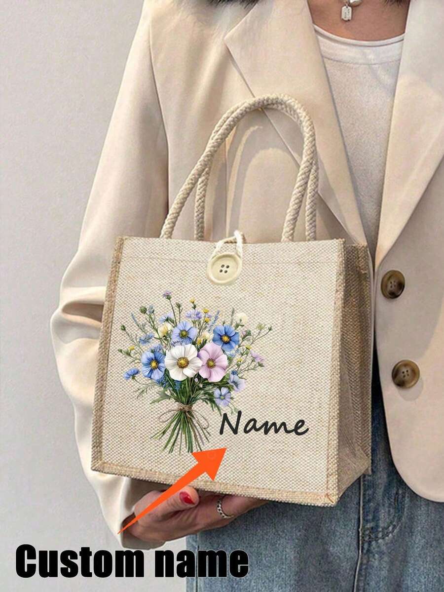 Customizable Tote Bag, Personalized Teacher's Day Gift, Thanksgiving Gift, Lightweight Large Capacity Casual Fashionable Suitable, Suitable For Wedding, Birthday, Beach - Multicolor - View 1