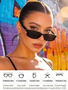 1pc Women's Narrow Rectangular Butterfly Frame Retro Street Y2K Baddie Contrast Color Chic Minimalist Fashion Glasses, Vacation - Black - View 8