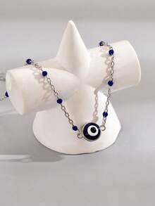 1pc Minimalist S925 Sterling Silver Oil Drop Devil's Eye Bracelet, Suitable For Women's Daily Wear, Vacation, Dates, Holidays, Gift - Silver - View 3