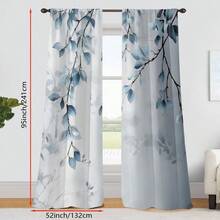 2pcs Elegant Floral Curtains - Gray Background With Blue Leaf Pattern, Easy Installation With Rod Pocket Design For Enhanced Privacy, Suitable For Bedroom, Living Room, Kitchen And Bathroom, Machine Washable, Living Room Curtains - Multicolor - View 10