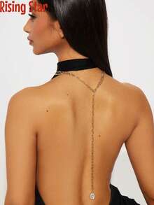 1条复古简约女士颈链+性感流苏后链，时尚个性Y形链条，可作项链、后链佩戴，镶嵌水滴形水钻吊坠，适合搭配派对礼服和露背装。 - 金色 - 查看 1