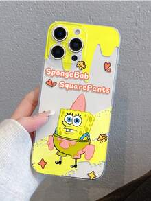 SPONGEBOB 1个极简海绵宝宝拼布爱心星星涂鸦图案防震透明手机壳，适用于三星/11/12/12 Pro Max/14 Pro Max/15/15 Pro/16/16 Pro Max 及其他型号 - 彩色 - 查看 2