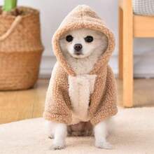 1 pieza Sudadera con capucha para mascotas, ropa para perros de forro polar grueso y cálido para otoño/invierno, con correa incorporada para perros y gatos pequeños/medianos, adecuado para poodle, bichón frisé, teddy - Azul - Ver 3