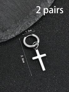 1pc Fashionable Stainless Steel Cross Pendant Earrings, Suitable For Men's Daily Decoration, Jewelry Gifts And Party Wear - Silver - View 5