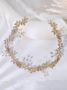 手工制作闪亮金色水晶叶子新娘腰带，欧根纱缎带腰带，适合女士晚礼服、婚纱 - 金色 - 查看 9