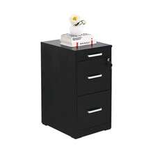 Mesita de noche para dormitorio con cerradura, mueble de almacenaje de tres cajones, mueble de almacenaje bajo negro de 45 cm de ancho - Negro - Ver 1