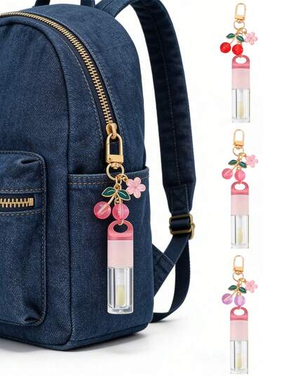 1pc Lip Glaze Bottling Bottle With Cherry Blossoms And Cherry Accessories, 1/2pcs Cherry Pendant Flower Refill Bottle, Key Chain Bottom Perfume Dispensing Tool, Ccd, Bag Pendant Mini Travel Portable Dispensing Bottle, Birthday Gift For Family And Friends, Holiday Gift,The Best Gift For Girls
