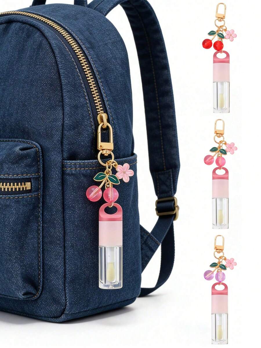 1pc Lip Glaze Bottling Bottle With Cherry Blossoms And Cherry Accessories, 1/2pcs Cherry Pendant Flower Refill Bottle, Key Chain Bottom Perfume Dispensing Tool, Ccd, Bag Pendant Mini Travel Portable Dispensing Bottle, Birthday Gift For Family And Friends, Holiday Gift,The Best Gift For Girls - Multicolor - View 1
