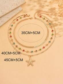 مجموعة من 3 قلادة معدنية بشكل نجمة البحر بطراز المحيط، سلسلة عظام السمك بسيطة، قلادة كريستال ملونة لامعة للنساء، مناسبة للارتداء اليومي، السفر إلى الشاطئ، المواعدة، التصوير الفوتوغرافي. يمكن تخصيص طول السلسلة اليدوية، وترتيب حبات الكريستال الملونة عشوائي. - الذهبي - مشاهدة 4
