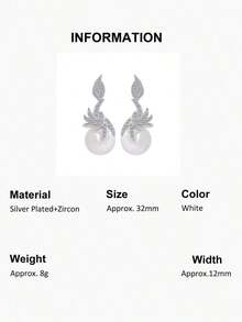 1 Pair Silver Plated CZ Pearl Dangle Drop Earrings, Cubic Zirconia 925 Sterling Silver Post Bridal Jewelry For Women Brides, Wedding/Engagement/Banquet/Party Gifts For Female Bridesmaids, Christmas Gift HAHV - 白色 - 查看 4
