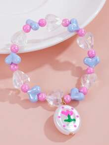 1件UV涂层手绘花卉爱心吊坠亚克力串珠手链 - 彩色 - 查看 10