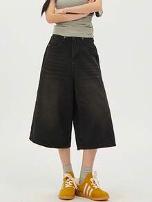 Women Jean Jorts Baggy Loose Fit Jean Shorts 2026 Summer Wide Leg Long Denim Shorts Y2K Clothes - màu đen - Xem 2