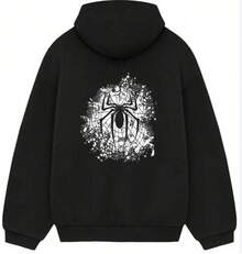 Men's And Women's Graphic Hoodie, Spider Graphic Man Hoodie,Along With A Spider Web, Fashionable Men's  Hoodie, Surprise Gift For Friends And Family, Knit Fabric, For Autumn And Winter - 黑色11 - 查看 1
