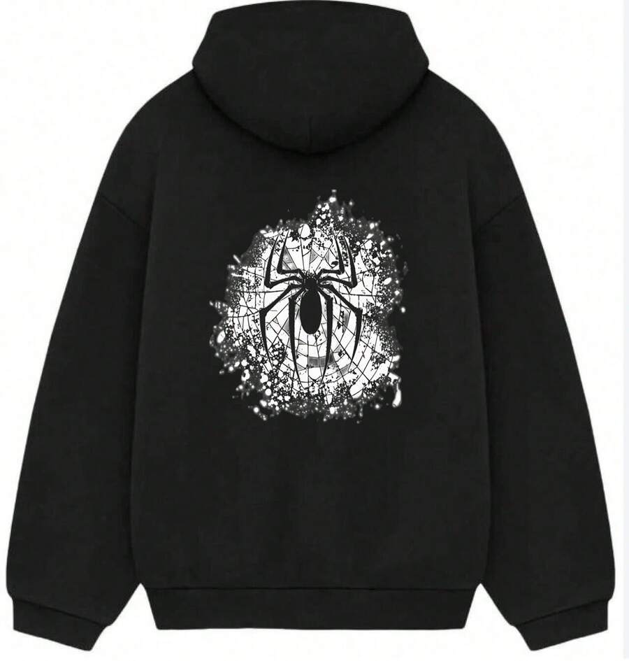 Men's And Women's Graphic Hoodie, Spider Graphic Man Hoodie,Along With A Spider Web, Fashionable Men's Hoodie, Surprise Gift For Friends And Family, Knit Fabric, For Autumn And Winter - 黑色11 - 查看 1