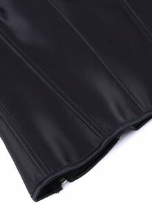 Overbust Corset Bustier, Casual Corset Top, Upright Posture, Slimming, Zipper Closure, Solid Color - Black - View 4
