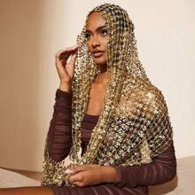 1pc Sequin Embroidered Tassel Scarf Shawl For Women Party Evening Dress Cheongsam Dinner Stage Shawl Scarf Fashion Accessories - 金色 - 查看 2