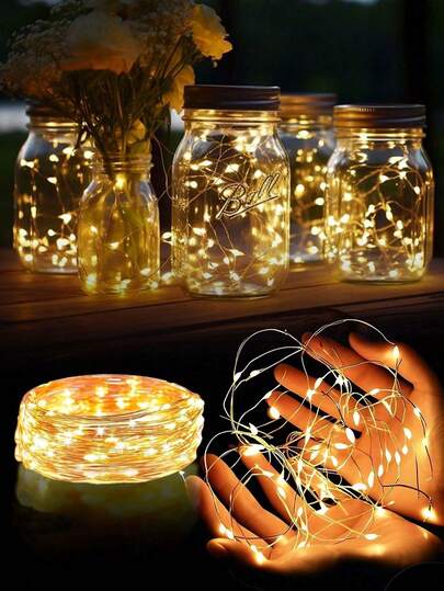 1串LED铜线灯串，带电池盒，防水不导电，蛋糕装饰灯，氛围装饰灯，高亮度，长寿命珠子户外仙女灯，圣诞灯