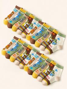 5双可爱卡通鲨鱼猴子印花儿童袜，透气吸湿，中筒长度，适合日常穿着 - 彩色 - 查看 20