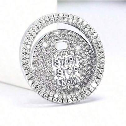 1 pieza Cubierta de botón de arranque/parada del motor del coche de aleación de zinc con cristal, accesorio decorativo universal brillante de botón de encendido, material base de aleación de zinc, incrustado con cristal brillante para mejorar instantáneamente la sensación refinada y lujosa del botón dentro del automóvil
