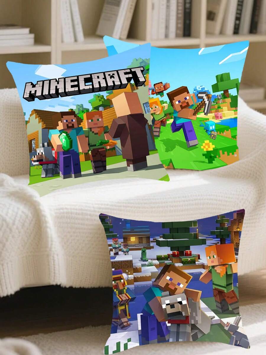 Minecraft 4 件装像素图案铝箔枕套 - 尺寸 17.71 x 17.71 英寸。像素游戏风格枕套。矿工主题派对抱枕套。适用于家庭、教室、床、沙发、躺椅等场所，游戏主题抱枕套。适合家居、生日装饰。是[游戏名称]粉丝、游戏室装饰和像素主题派对装饰的理想之选。 - 彩色 - 查看 1