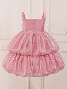 Young Girls' Rose Ruffle Organza Elegant Birthday Party Princess Dress, Suitable For Party, Evening, Flower Girl, Does Not Include Headband - Dusty Pink - View 4