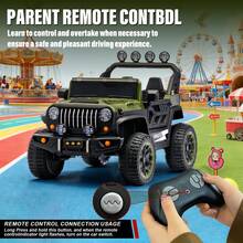 24V Children's Riding Toy, 2-Seater Children's Electric Car With Remote Control, 4WD Motor, Colorful LED Lights, Adjustable Speed, USB Port, MP3, Suitable For Children Aged 3-7, Army Green - màu xanh lá - Xem 5