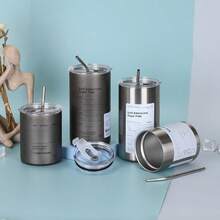 1pc 600ml Portable Stainless Steel Coffee Cup, Insulated Leak-Proof Water Bottle With Straw, Drinkware - Multicolor - View 6