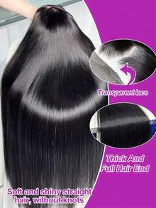 13x6 Lace Frontal Wig Human Hair 250% Density Straight Lace Front Wigs Human Hair HD Transparent Lace Frontal Wig 100% Brazilian Glueless Human Hair Wig Pre Plucked With Baby Hair 15A Brazilian Virgin Human Hair Wigs For Women Natural Black Color - Natural Black - 查看 8
